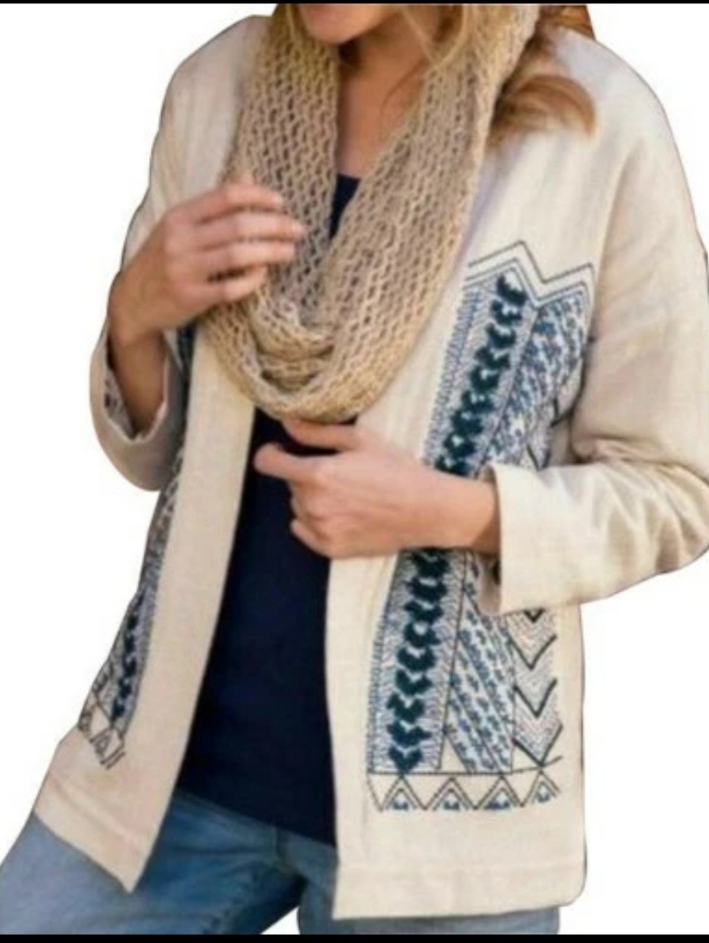 Soft Surroundings Embroidered Minali Open Front Jacket Kimono Size M Boho